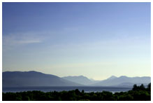 Clear skies above a mountain range